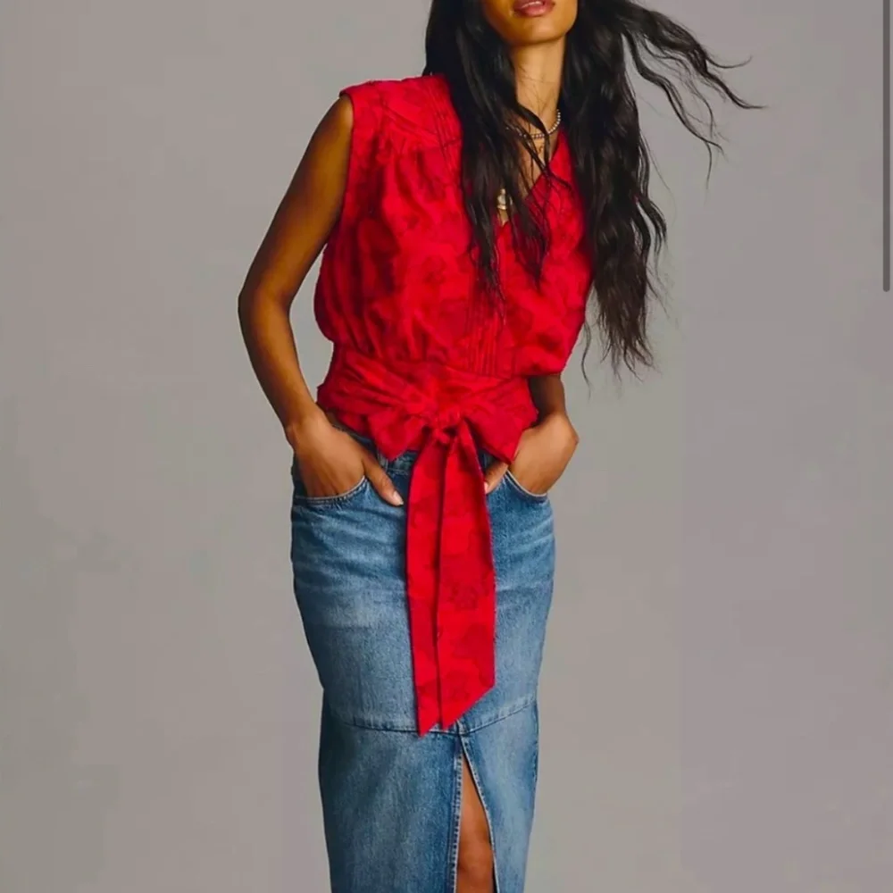 Anthropologie Sleeveless Wrap Top – Red Motif - Picture 2 of 8
